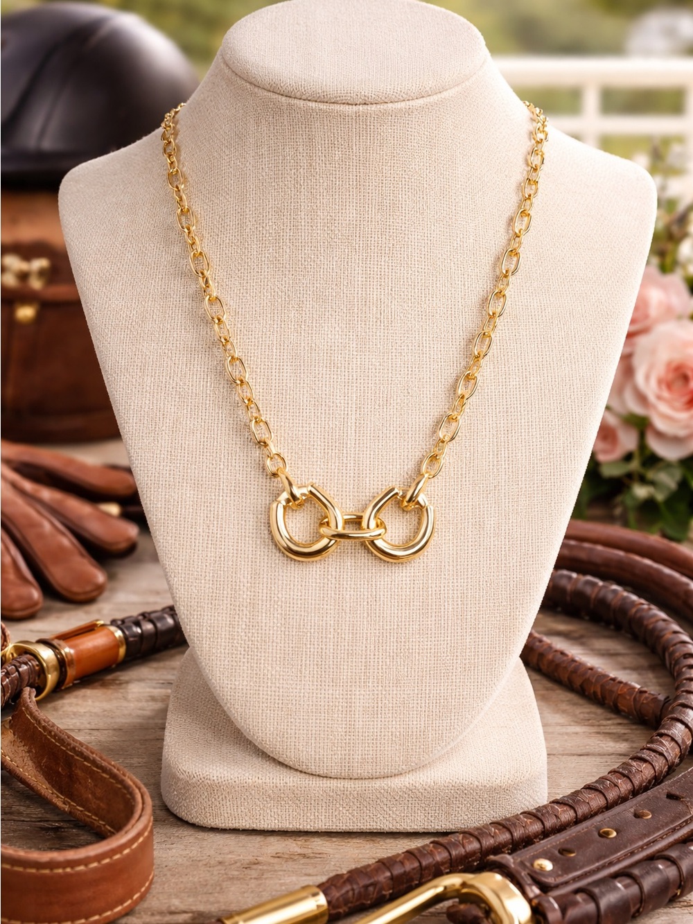 Gold Snaffle Bit Necklace, Equestrian Jewelry, Horse Bit Chain Necklace, English